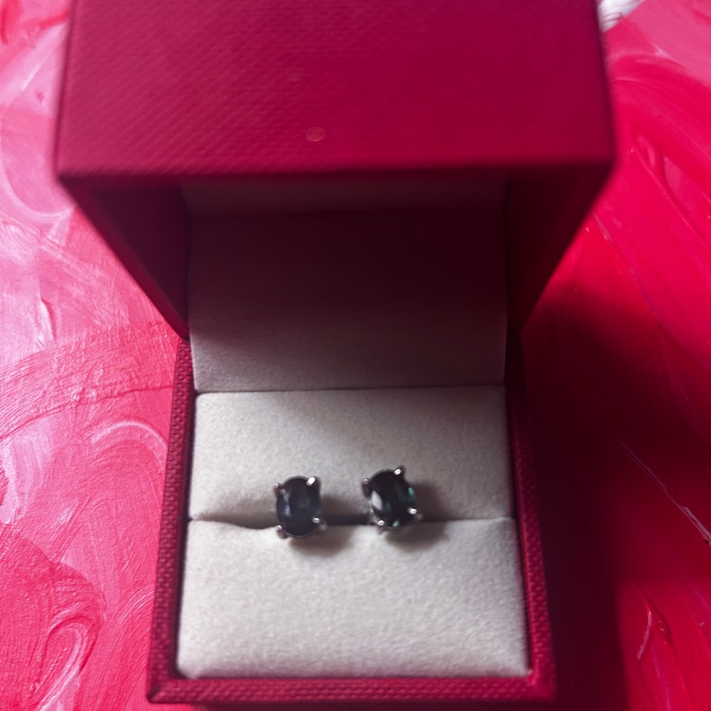 Blue-Green Fancy Color Sapphire Gemstone and Sterling Silver Stud Earrings